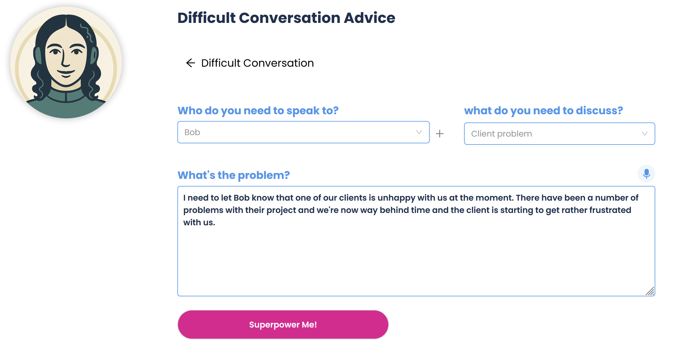 SuperPowerMe — Difficult Conversation Advice screen